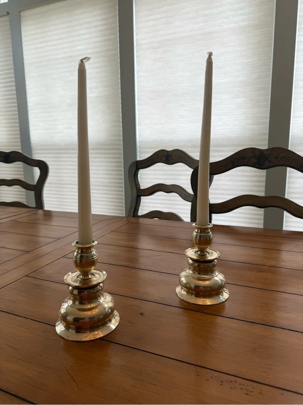 Vintage Heavy Brass Taper Candle Holders with Hollywood Regency Style - Set of 2